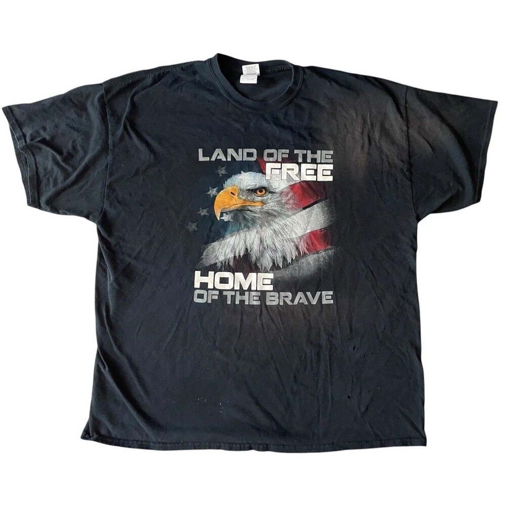 Men’s Size 2XL Black VTG Y2K Eagle T-shirt “Land Of The Free” Highly Distressed